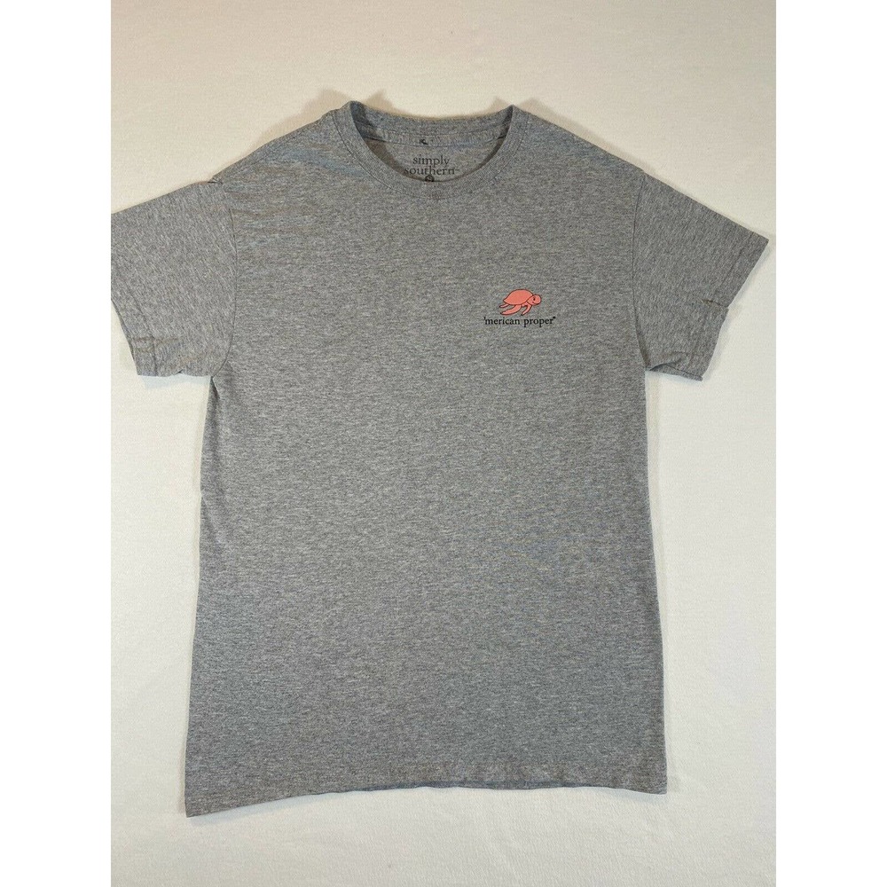 Simply Southern ‘Merican Proper Gray T Shirt Women's Small Pink Turtle Graphic